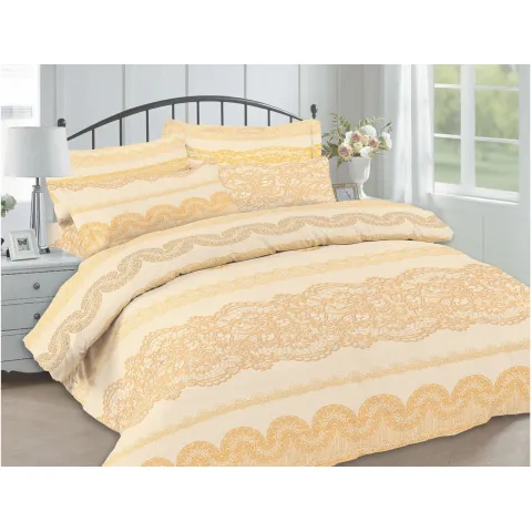 Lenjerie pat dubla, 4 piese, 220cm x 240cm, Dantela Ecru Deluxe Preciosa