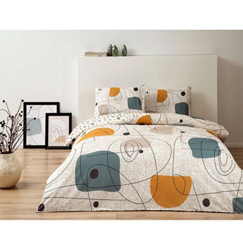 Lenjerie pat dubla Ranforce cu Elastic, 4 piese, 220cm x 240cm, Edna Turcia