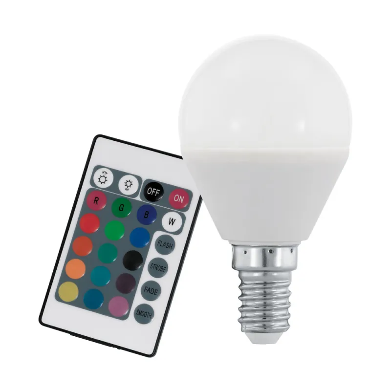 Bec Dimabil Cu Telecomanda Eglo 10682, Led E14 4W 300Lm 3000K Ø45Mm, Rgb Si Lumina Calda