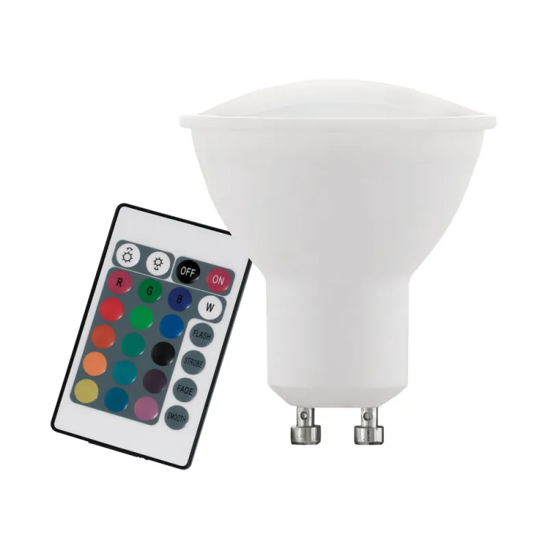 Bec Dimabil Cu Telecomanda Eglo 10686, Led Gu10 4W 220Lm 3000K Ø53Mm, Rgb Si Lumina Calda