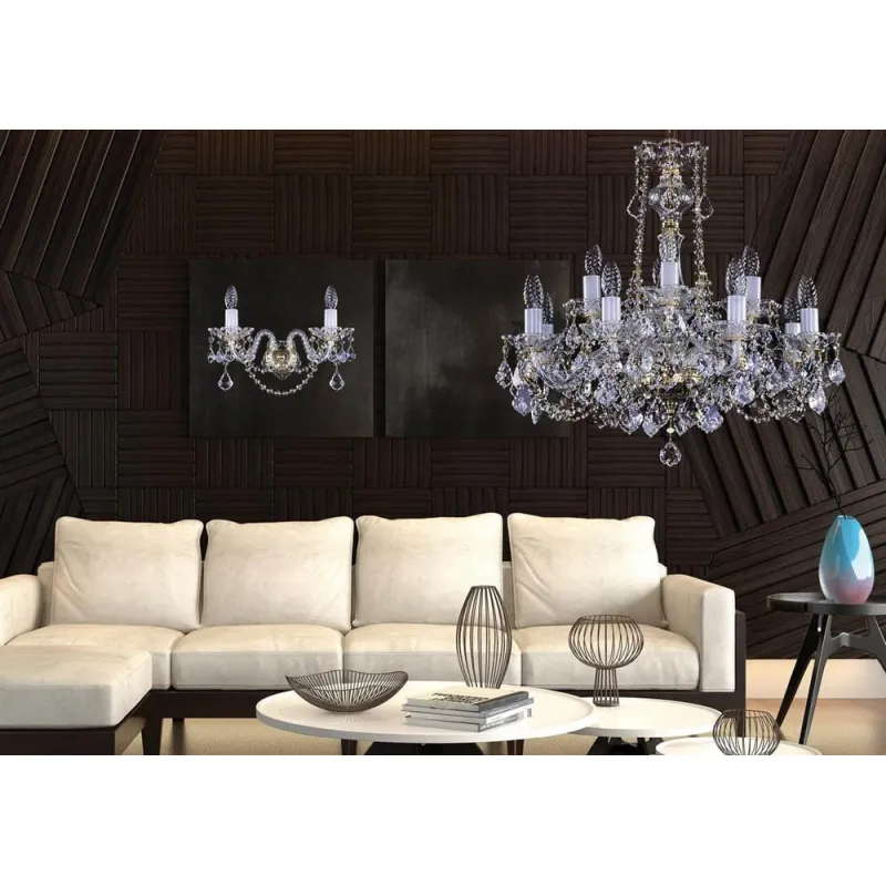 Candelabru Cristale, Sticla, Bohemia, E14, L001018CE, Crystal