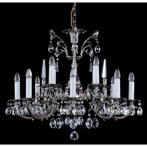 Candelabru Alama, Cristale, Bohemia, E14, L301061CE nickel antique, Crystal