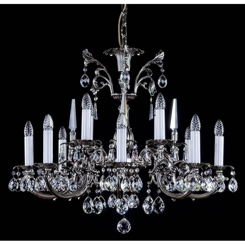 Candelabru Alama, Cristale, Bohemia, E14, L301061CE nickel antique, Crystal