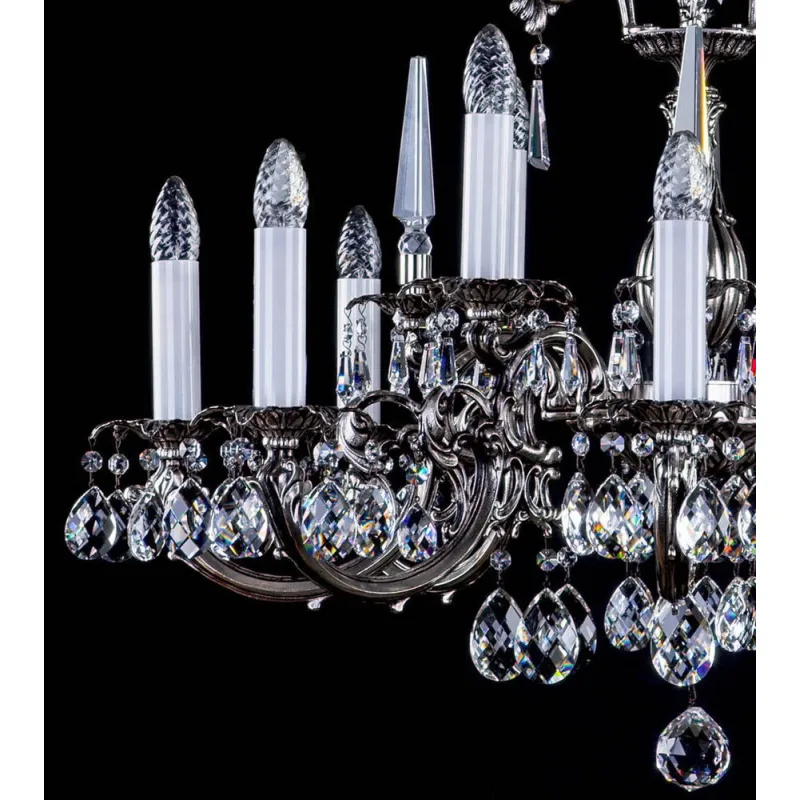 Candelabru Alama, Cristale, Bohemia, E14, L301061CE nickel antique, Crystal