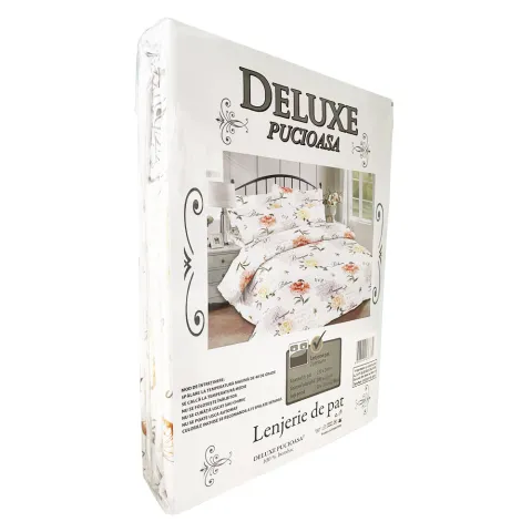 Lenjerie pat dubla, 4 piese, 220cm x 240cm, Cafea Maro Deluxe Preciosa