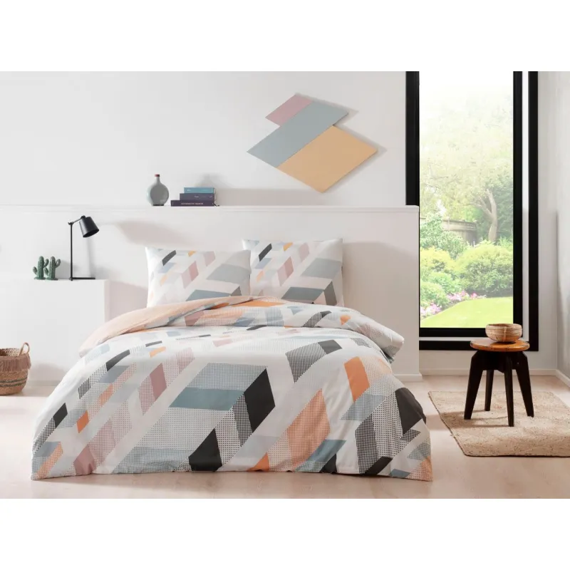 Lenjerie pat dubla Ranforce cu Elastic, 4 piese, 220cm x 240cm, Denver Tac Turcia