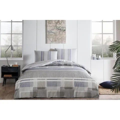 Lenjerie pat dubla Ranforce cu Elastic, 4 piese, 220cm x 240cm, Domino Mavi Turcia