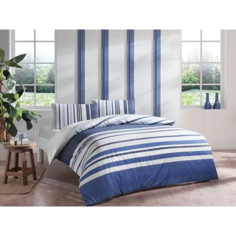 Lenjerie pat dubla Ranforce cu Elastic, 4 piese, 220cm x 240cm, Echo Mavi Turcia