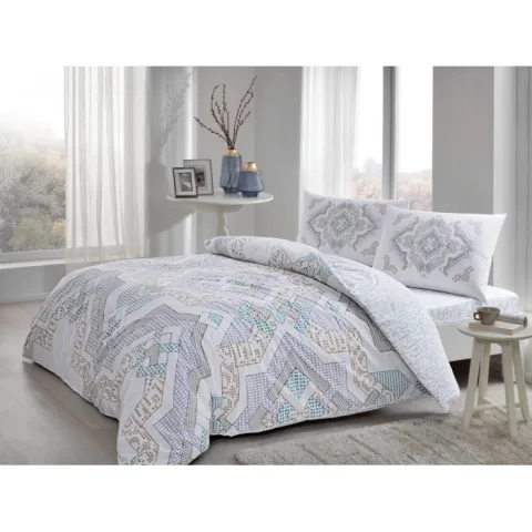 Lenjerie pat dubla Ranforce, 4 piese, 220cm x 240cm, Elanor Turcia