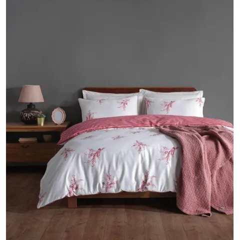 Lenjerie pat dubla, 6 piese, 220cm x 240cm, Meltem Pink LB100MP6R
