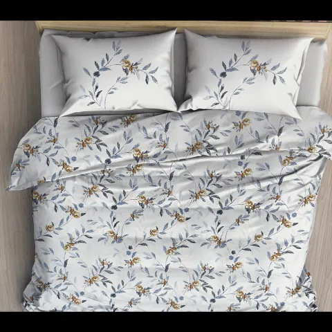 Lenjerie pat dubla, 4 piese, 220cm x 240cm, Alb-Albastru LB70AAA4FL