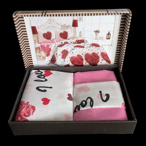 Lenjerie pat dubla, 4 piese, 220cm x 240cm, Roz LB70R4L