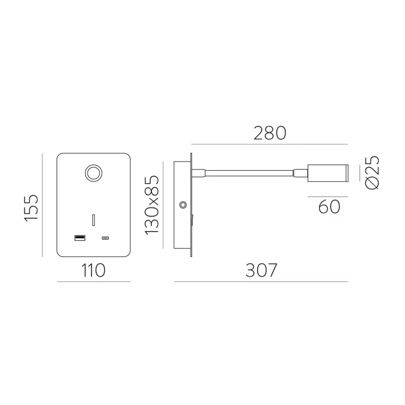 Aplica Dormitor Senda A3835001N ACB LED, Negru, Spania