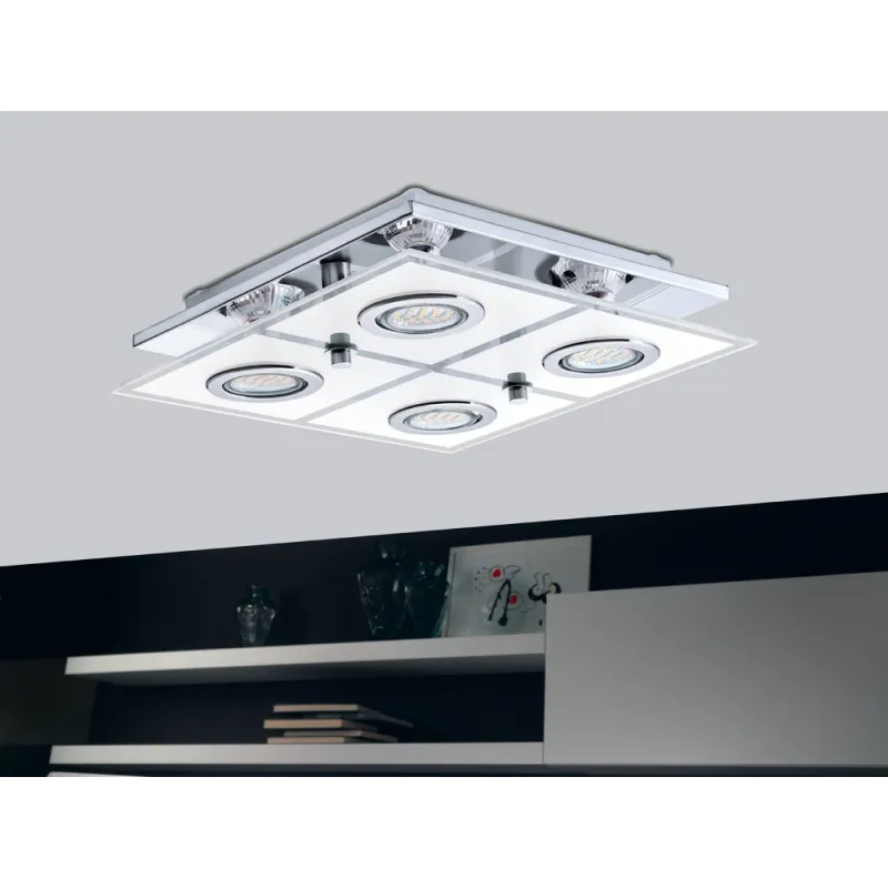 Plafoniera Eglo Cabo 30931, Gu10 4X3W, Sticla Satinata, Crom