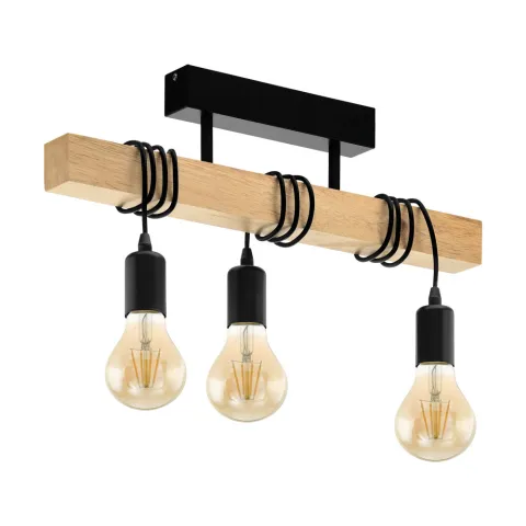 Plafoniera Vintage Eglo Townshend 32915, E27 3X60W, Lemn, Maro, Negru