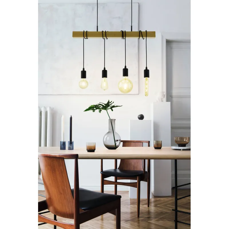 Suspensie Vintage Eglo Townshend 32916, E27 4X60W, Lemn, Maro, Negru