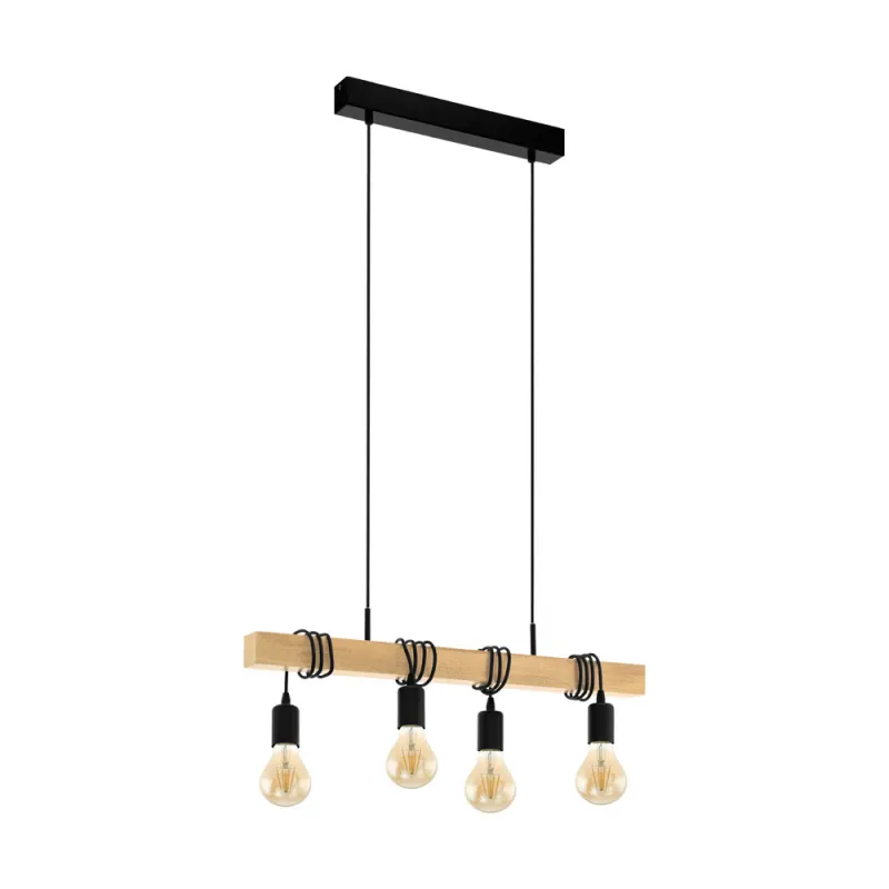 Suspensie Vintage Eglo Townshend 32916, E27 4X60W, Lemn, Maro, Negru