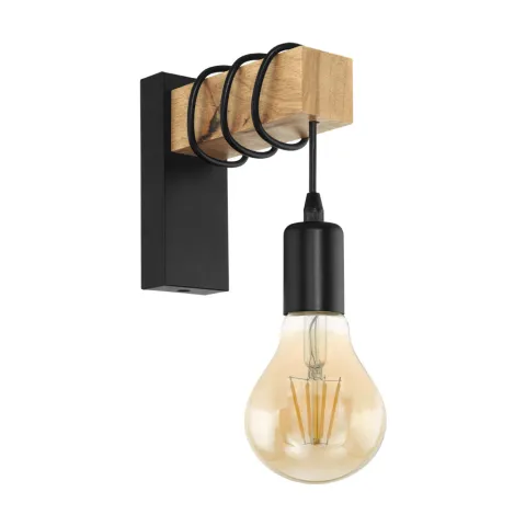 Aplica Vintage Eglo Townshend 32917, E27 1X10W, Lemn, Negru, Maro
