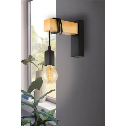 Aplica Vintage Eglo Townshend 32917, E27 1X10W, Lemn, Negru, Maro