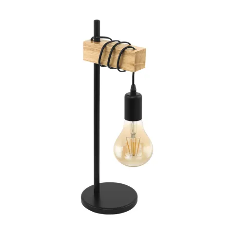 Veioza Vintage Eglo Townshend 32918, E27 1X10W, Lemn, Maro, Negru
