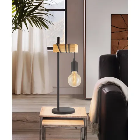 Veioza Vintage Eglo Townshend 32918, E27 1X10W, Lemn, Maro, Negru