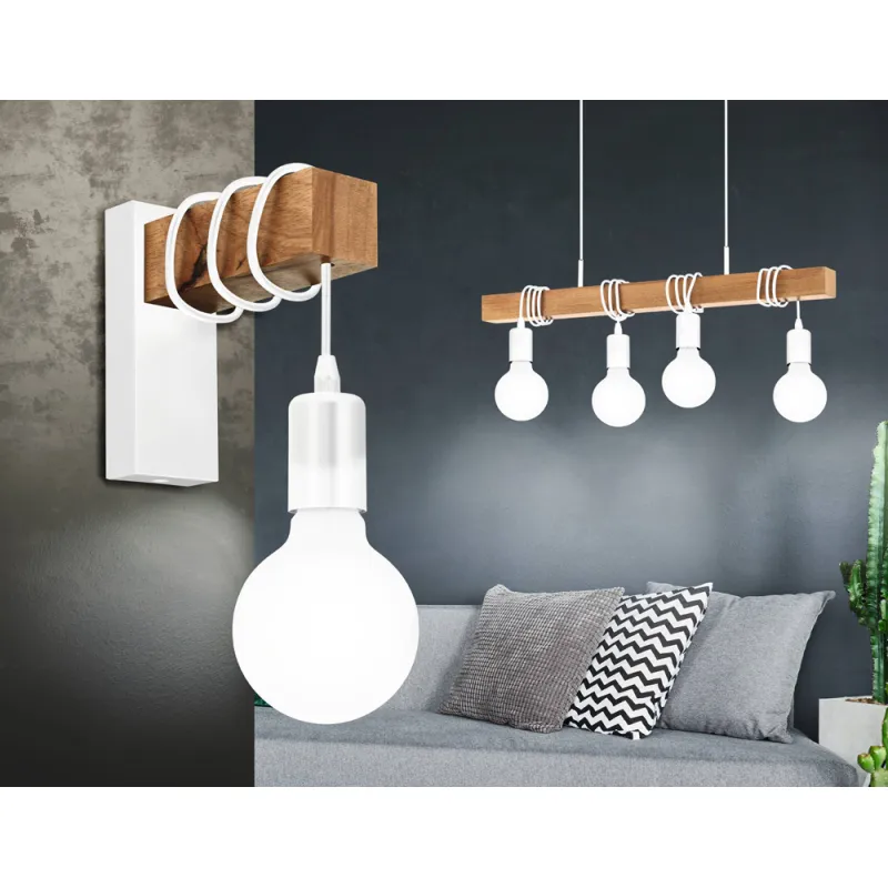 Suspensie Vintage Eglo Townshend 33164, E27 4X60W, Lemn, Maro