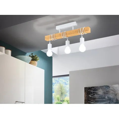 Plafoniera Vintage Eglo Townshend 33166, E27 3X60W, Lemn, Maro