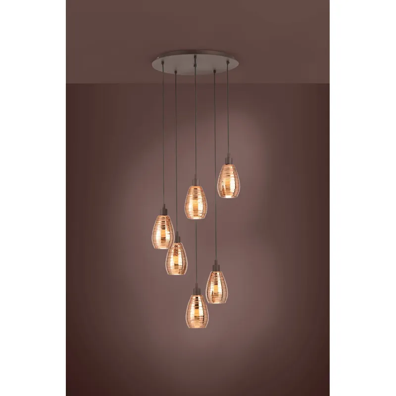 Suspensie Eglo Siracusa 39508, E27 6X60W Ø500Mm, Sticla Aburita, Maro