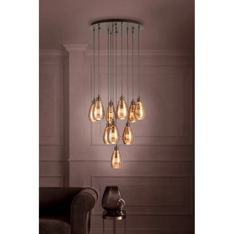 Suspensie Eglo Siracusa 39509, E27 10X60W Ø615Mm, Sticla Aburita, Maro