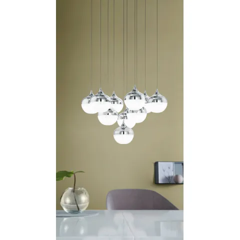 Suspensie Eglo Mioglia 39527, Led 10X3.15W 4500Lm 3000K Ø580Mm, Otel, Alb Granulat, Transparent