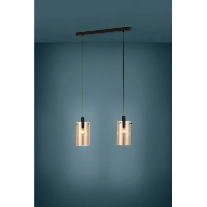 Suspensie Eglo Polverara 39538, E27 2X40W, Sticla Aburita, Chihlimbar