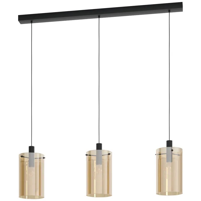 Suspensie Eglo Polverara 39539, E27 3X40W, Sticla Aburita, Chihlimbar