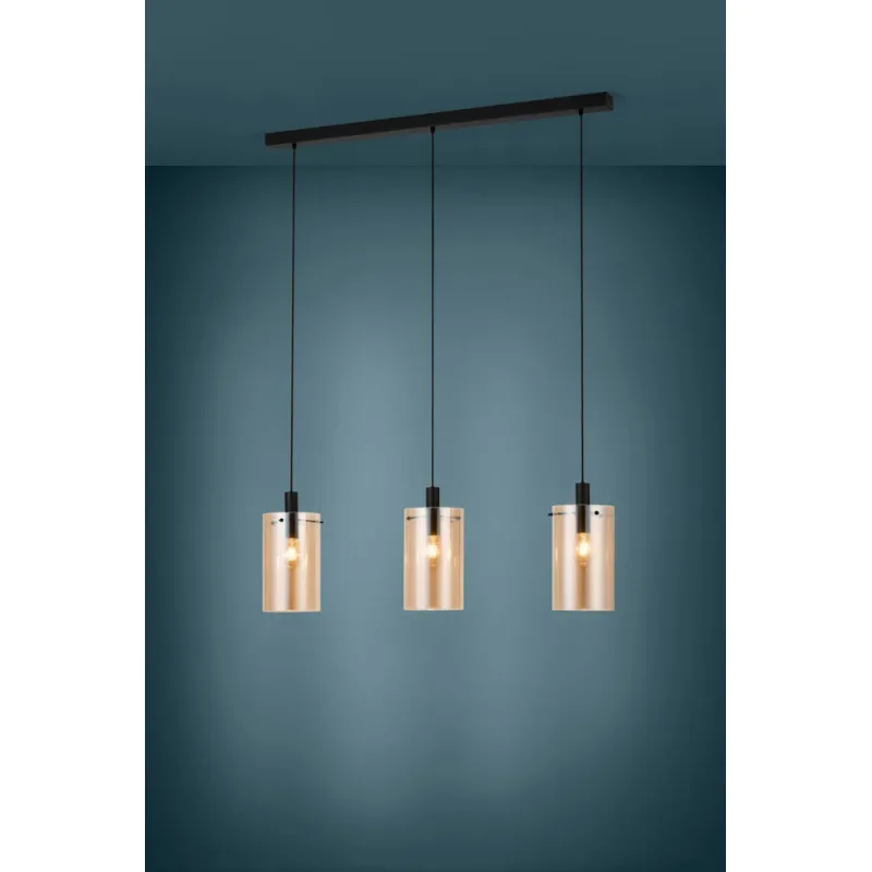 Suspensie Eglo Polverara 39539, E27 3X40W, Sticla Aburita, Chihlimbar