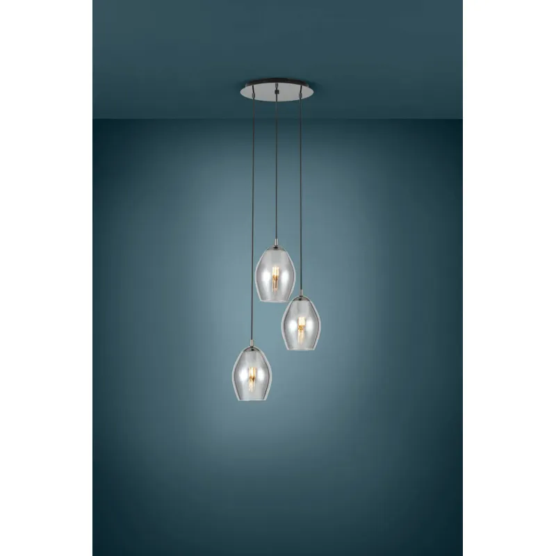 Suspensie Eglo Estanys 39565, E27 3X60W Ø450Mm, Sticla Aburita, Nichel Nero