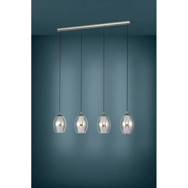 Suspensie Eglo Estanys 39566, E27 4X60W, Sticla Aburita, Nichel Nero