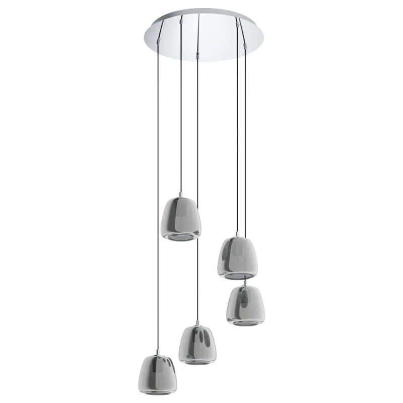 Suspensie Eglo Albarino 39668, E27 5X40W Ø555Mm, Sticla Aburita, Crom