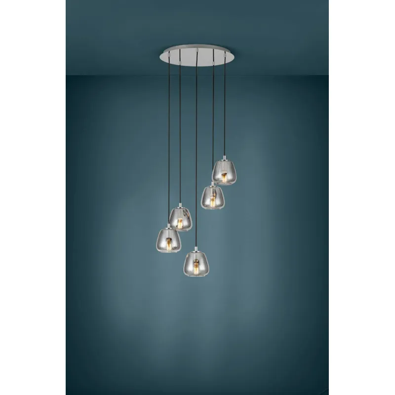 Suspensie Eglo Albarino 39668, E27 5X40W Ø555Mm, Sticla Aburita, Crom
