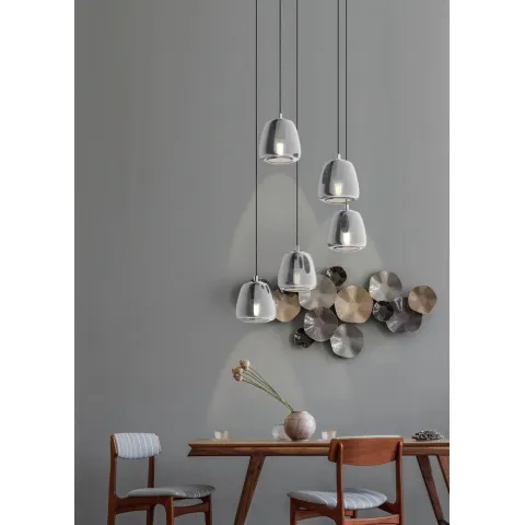 Suspensie Eglo Albarino 39668, E27 5X40W Ø555Mm, Sticla Aburita, Crom