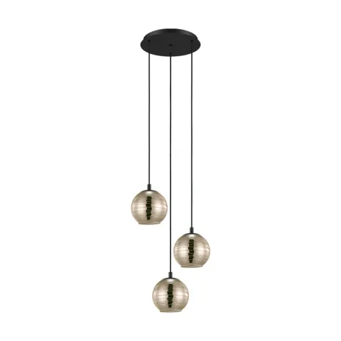 Suspensie Eglo Lemorieta 39685, E27 3X40W Ø440Mm, Sticla Aburita, Negru