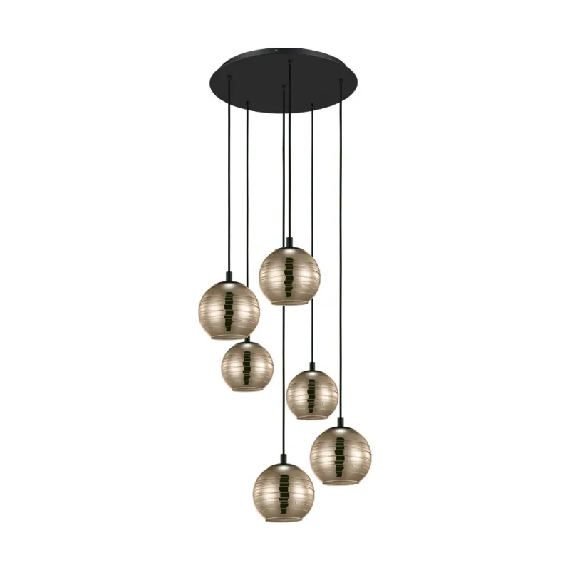 Suspensie Eglo Lemorieta 39687, E27 6X40W Ø570Mm, Sticla Aburita, Negru