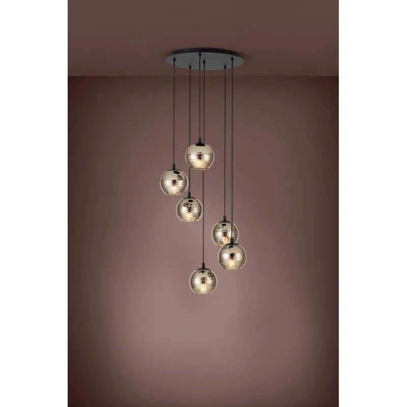 Suspensie Eglo Lemorieta 39687, E27 6X40W Ø570Mm, Sticla Aburita, Negru