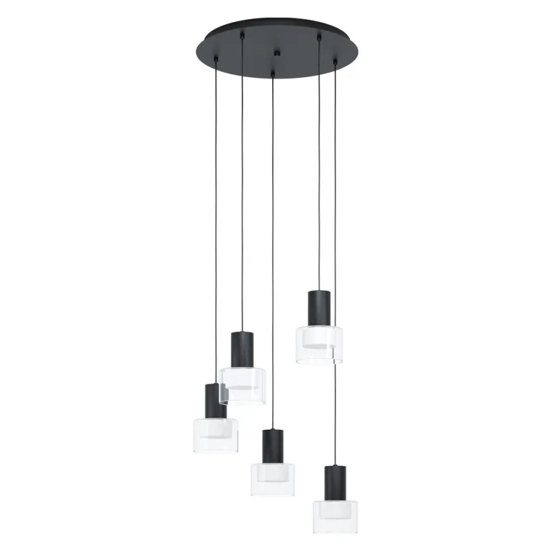 Suspensie Eglo Molineros 39727, Gu10 5X5W Ø530Mm, Plastic, Sticla, Negru