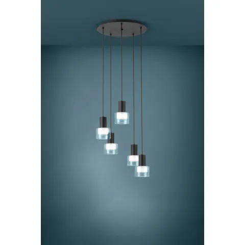 Suspensie Eglo Molineros 39727, Gu10 5X5W Ø530Mm, Plastic, Sticla, Negru