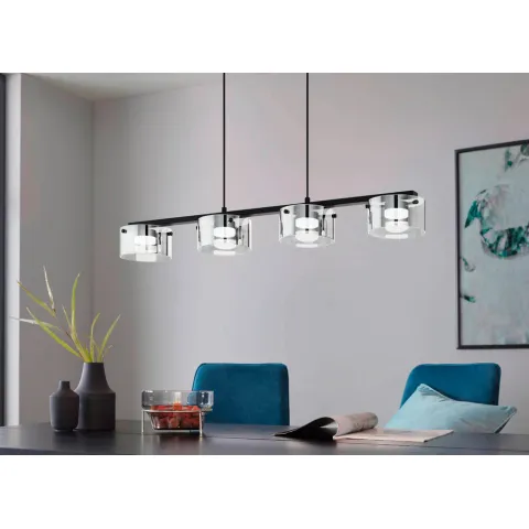 Suspensie Eglo Copillos 39875, Led 5X5.4W 2850Lm 3000K, Sticla Aburita, Negru