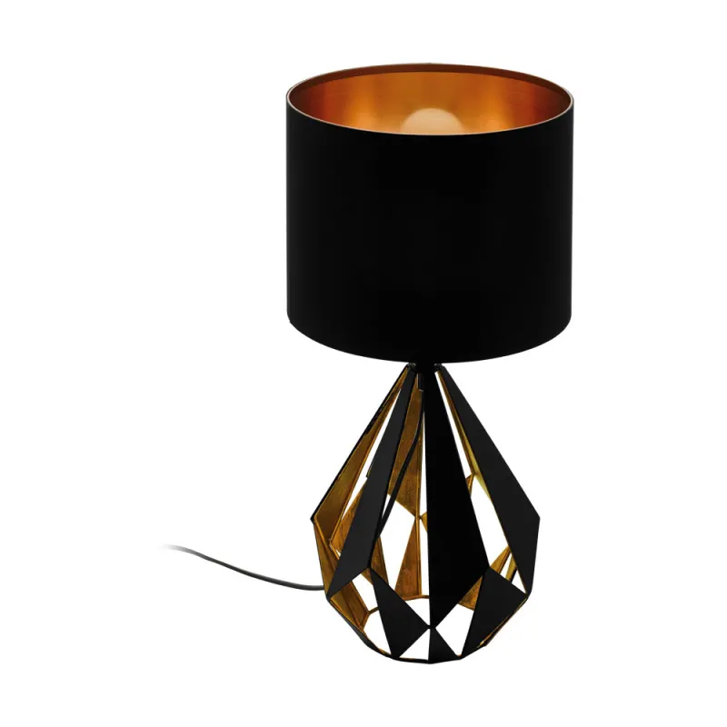 Veioza Vintage Eglo Carlton 5 43077, E27 1X60W Ø250Mm, Textil, Negru, Cupru