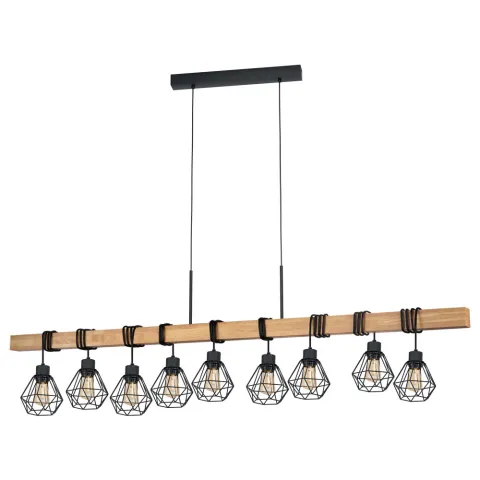 Suspensie Vintage Eglo Townshend 5 43134, E27 9X60W, Lemn, Maro, Negru