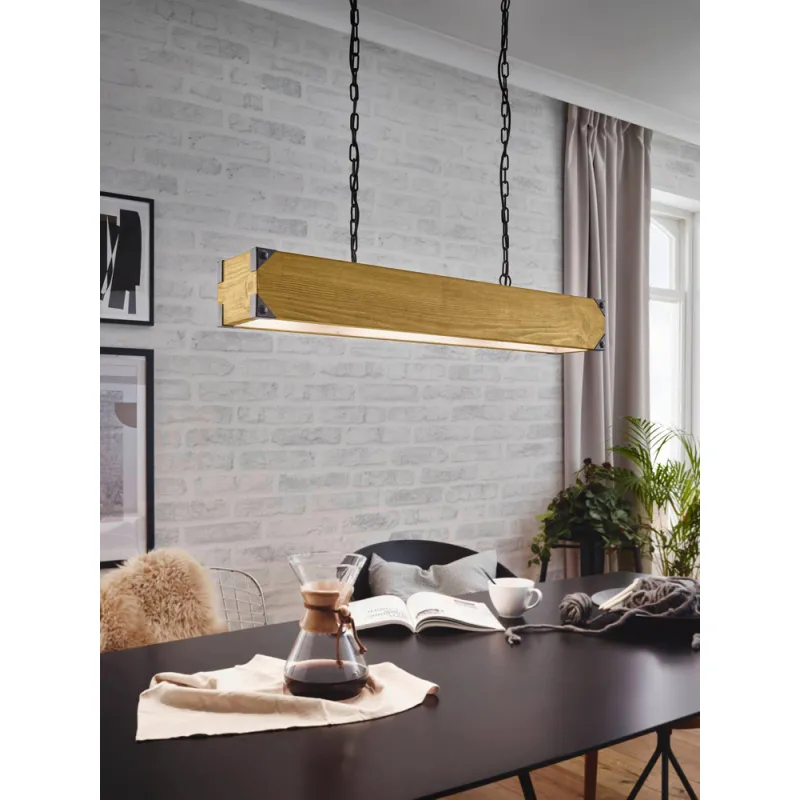 Suspensie Vintage Eglo Harborough 43159, E27 4X40W, Lemn, Maro