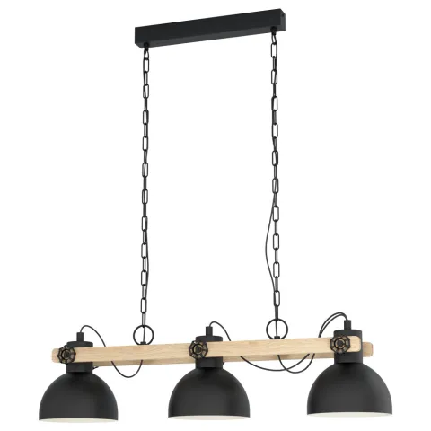 Suspensie Vintage Eglo Lubenham 43163, E27 3X28W, Lemn, Maro, Negru