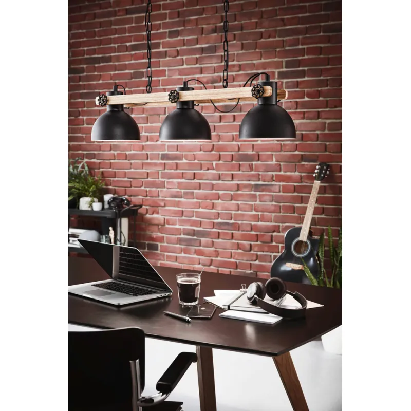 Suspensie Vintage Eglo Lubenham 43163, E27 3X28W, Lemn, Maro, Negru