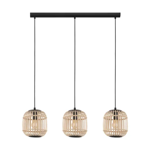 Suspensie Vintage Eglo Bordesley 43217, E27 3X28W, Lemn, Natur